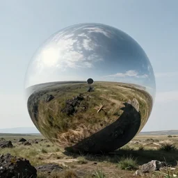 a landscape of chrome sphere by H.R. Giger