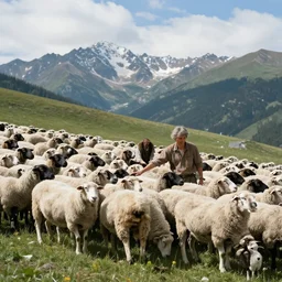 a shepherd tends a flock of sheep in the mountains by ivan generalic