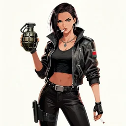 cyberpunk woman, cigarette dangling, grenade in hand, graphic illustration by pascal blanche, ultradetailed, 8 k