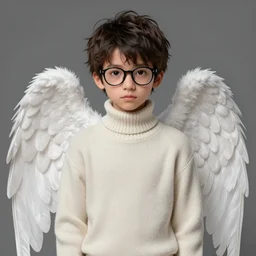 portrait of a scholar angel, fantasy, turtleneck sweater, white wings, cute, shy, glasses, medium shot, illustration, highly detailed, high quality, by tom bagshaw and luis royo,