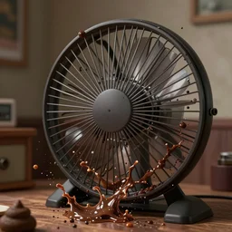 poop impact across the fan, splashes, interior view, trending on artstation, digital art, extremely detailed