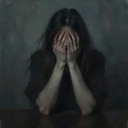 a shameful fear, dark, impressionist painting
