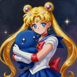 Sailor-Moon, huggy wuggy from poppy playtime video game, fullbody, ultra high detailed, glowing lights, oil painting, Greg Rutkowski, Charlie Bowater, Beeple, unreal 5, DAZ, hyperrealistic, octane render, RPG portrait, dynamic lighting, fantasy art, beautiful face