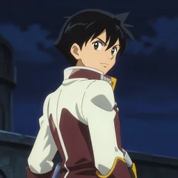 Jason Rose as General Ironwood from RWBY, vintage, back to the camera, looking up, night sky