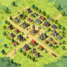 an isometric map of a fantasy village