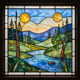 a stained glass landscape by tom fruin, 4 k, trending on artstation