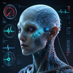 human performance, biosensors, medical image, detailed, octane render, global illumination, alien, future, heartbeat, gauges and dials