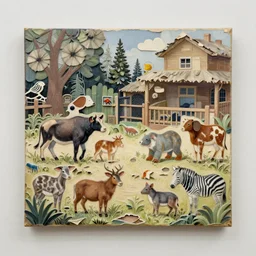 petting zoo with small creatures by shaun tan, ornate, intricate, detailed, torn paper decollage, oil on canvas by edward hopper, ( by mattias adolfsson ),