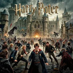 concept art, massive battle in harry potter, realistic shaded lighting poster by ilya kuvshinov, magali villeneuve, artgerm, jeremy lipkin and michael garmash and rob rey