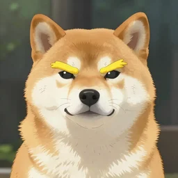 portrait of fat shiba inu, fursona, anthro, male, bushy yellow eyebrows, detailed golden tan fur, anime key visual, concept art, digital painting, makoto shinkai