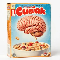 vintage cereal box art, double exposure, all of the world's brain knowledge in one brain, by bruce gilden