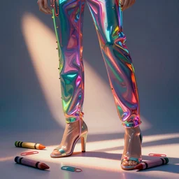 liquid pants dripping down the leg neon colors melted paper clips and crayons