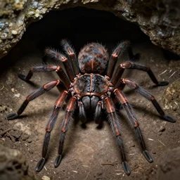 the large creepy spider in a dark cave, by gaston bussiere, j. c. leyendecker, craig mullins, donato giancola, greg rutkowski, symmetry!!, highly detailed, sharp focus