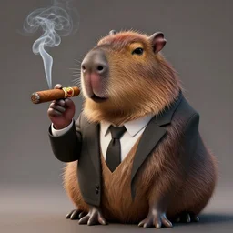 a high quality photo of an antropomorphic capybara wearing a suit smoking a cigar, 3d scene, render, ultra realistic, artstation, cgsociety