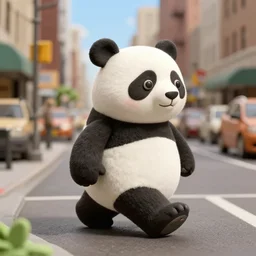 Panda walking down a New York City street, claymation art style