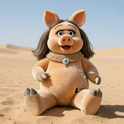 seductive crumbling statue of miss piggy in the desert
