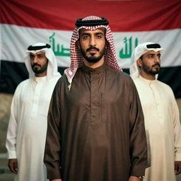 gigachad bashar al assad standing with the syrian flag behind, high - detailed, epic