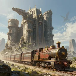 incredibly colossal giant ancient train. extremely high details, artstation contest winner, masterpiece, fantasy art, digital art by anthony brault, hubert robert