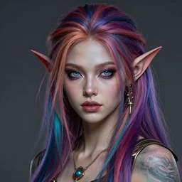 beautiful orc girl with multicolored hair character portrait, concept art, intricate details, highly detailed photorealistic portrait in the style of adam hughes, seseon yoon, artgerm and warren louw