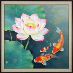a beautiful painting lotus and carp, by zhangda qian by kusama yayoi painting lumion render