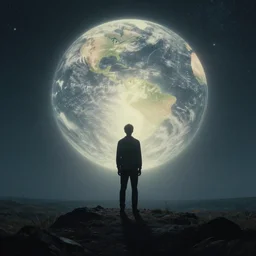 a man in lost confine of the universe searching for the begining of life