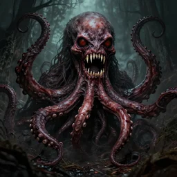lovecraftian monster with tentacles and sharp teeth in the style of junji ito