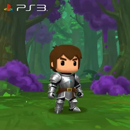 render of a chibi knight standing a poison forest, poison is purple clouds among green trees, third person game screenshot 2 0 1 1, ps 3