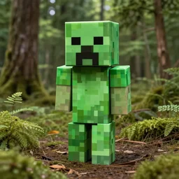 a photo of a minecraft creeper in real life in the woods