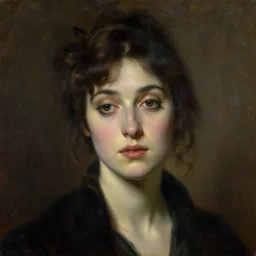 Close-up portrait of a single femme fatale, by John Singer Sargent, Albert Bierstadt, Ernst Haeckel, James Jean, one woman, emotional, cinematic atmospheric, moody atmosphere, oil on canvas, artstation