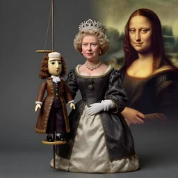queen elizabeth as a ooak doll, marionette, portrait by greg hildebrandt, studio lighting, muted colors, by terry richardson, by leonardo davinci, by beeple, ultrarelistic, extreme detail, caustics, trending on artstation, 8 k