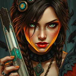 detailed fairuz as lara croft, by james gurney + intricate and vibrant work + portrait + trending on artstation + incredible gothic illustration + exquisite detail