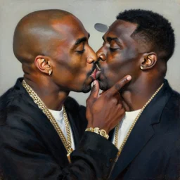 tupac and biggie kissing, oil on canvas portrait by william sidney mount, trending on artstation