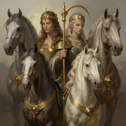 portraits based on the four horsemen of the apocalypse, intricate, elegant, fantasy, highly detailed, digital painting, sharp focus, illustration, beautiful volumetric lighting, epic light, trending on artstation.