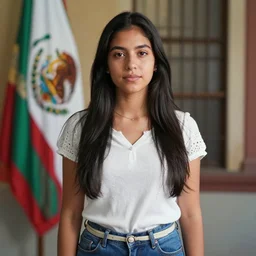 photo of a young mexican woman in the style of martin schoeller