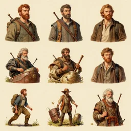 A space time traveler visit different epochs of the human history, concept art