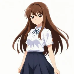 anime girl with long brown hair by skirtzzz, clean lines, extremely sharp