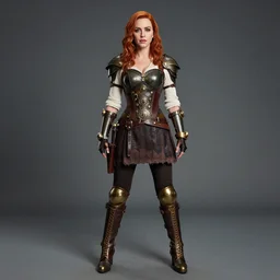 full body photo of christina hendricks a steampunk warrior