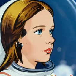 closeup profile roy lichtenstein face portrait of tin toy greta thunberg as a fairytale princess as an astronaut on a space station, nicoletta ceccoli, mark ryden, lostfish, max fleischer, hyper realistic, artstation, illustration, digital paint, matte paint, vivid colors, bright, cheerful, detailed and intricate environment