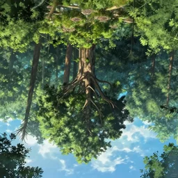 upside down forest made in abyss anime background photorealistic digital illustration