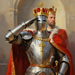 a royal knight saluting his king, painting, digital art