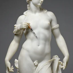 greek marble statue injecting heroin into its veins