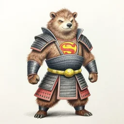 aardvark samurai, superhero concept, colored pencil drawing