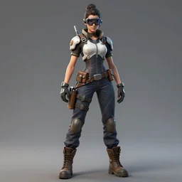 character art of a female engineer wearing futuristic overalls, goggles, toolbelt, heavy-duty boots, gloves, sharp features, hair tied up in a bun, videogame character, Starcraft 2, Factorio, No Man's Sky, highly detailed full-body art, futuristic, serious, concentrated, industrial aesthetic, highly detailed, photo realistic, technical atmosphere, 8K, octane render, unreal engine