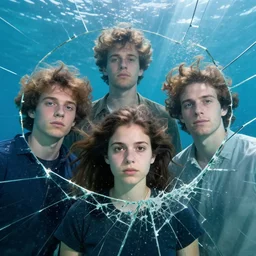 portrait, by petros afshar, sabbas apterus, brian sum, ross tran, shattered glass, bubbly underwater scenery, radiant light