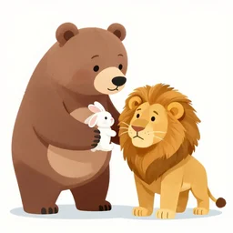 bunny protecting bear from lion