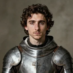 timothee chalamet medieval portrait, armored priest, delicate detailed medieval portrait in the style of eugene de blaas, perfect face
