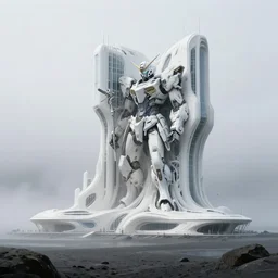 surreal romantic mecha covenant deformation horizontal building, futuristic berserk white architecture in the beach in iceland, foggy, highly detailed, digital painting, arstation, concept art, hyperealistic octane render, unreal engine, by ruan jia
