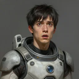 portrait of a shocked man by greg rutkowski, he is about 3 0 years old, short black hair with bangs, scared and incredulous, very tall and slender, he is wearing futuristic space gear, highly detailed portrait, digital painting, artstation, concept art, smooth, sharp foccus ilustration, artstation hq