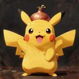 onion pikachu portrait, baroque painting, elated gaunt onion head