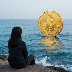 of sitting by the ocean and seeing bitcoin emerging from water